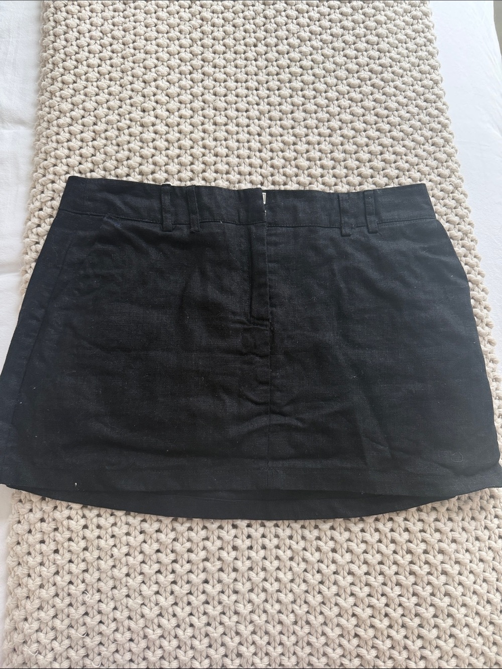 White Fox Linen Mini Skirt with Built-in Shorts in Black